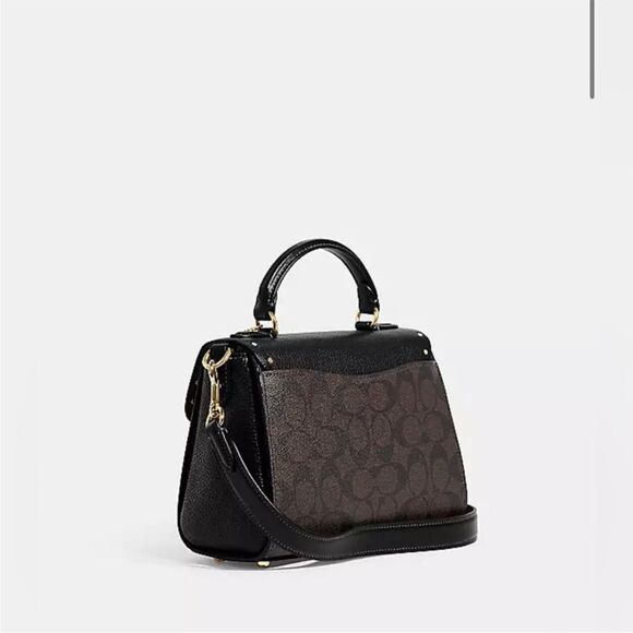 Coach Top Handle Satchel In Color Block Signature Canvas With Rivets - Picture 3 of 6